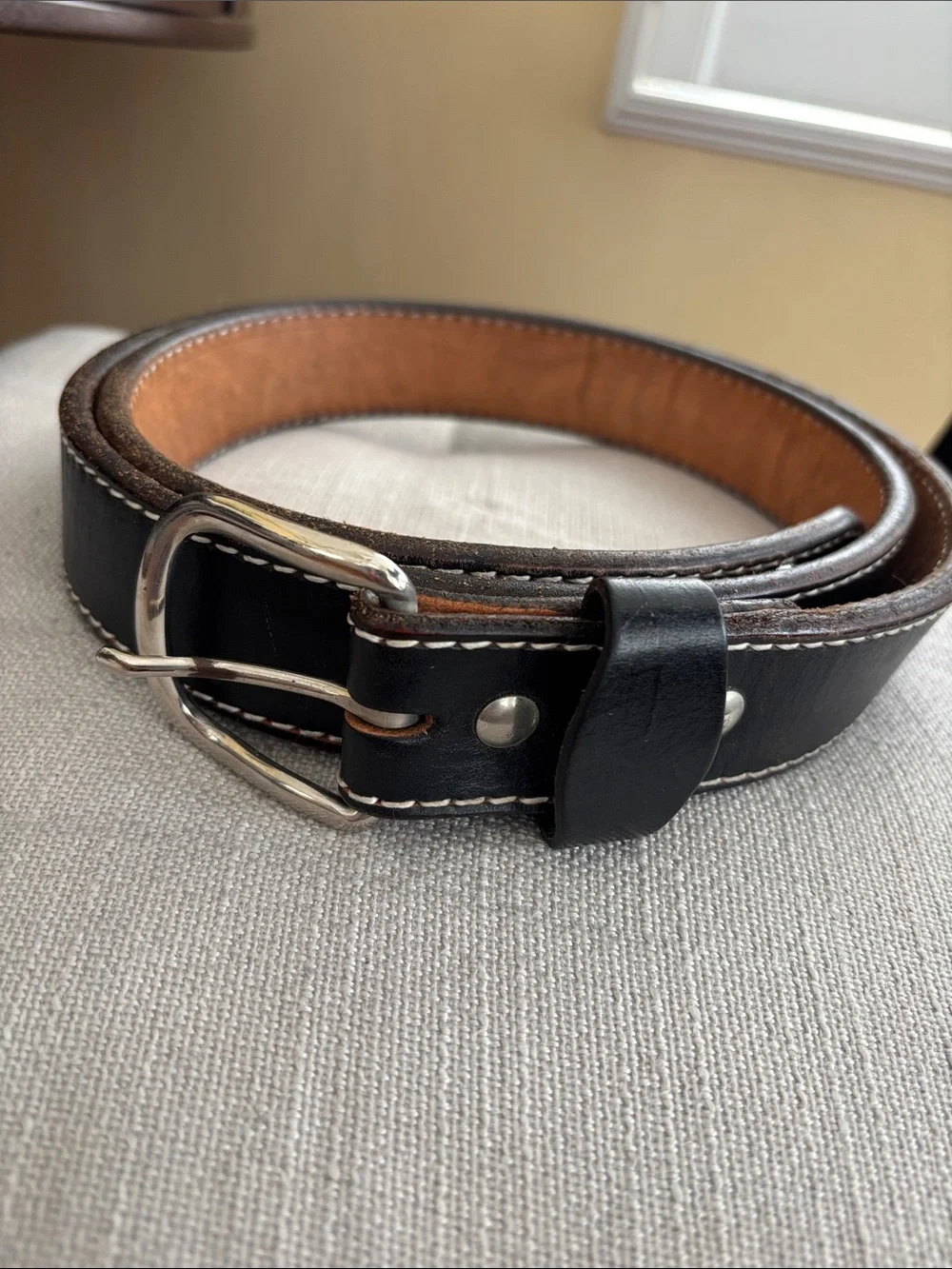 Quality Dark Brown Leather Belt w/Contrast Stitching 1/4 in thick Leather 48 in